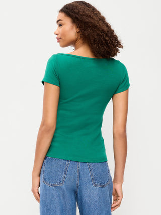 Camiseta Ajustada con Cuello Barco