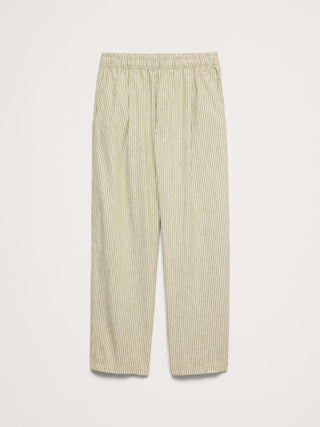 Pantalón relajado sin cierres plisado de lino y algodón.
