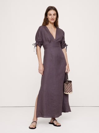 Linen Tie-Sleeve Midi Dress.