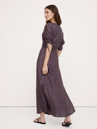Linen Tie-Sleeve Midi Dress.