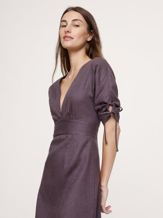 Linen Tie-Sleeve Midi Dress.