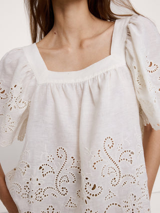 Linen Eyelet Square-Neck Top.