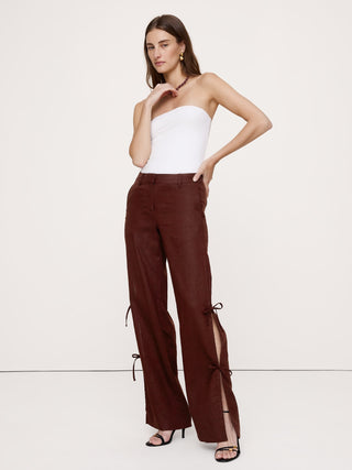 Pantalón Ancho de Lino con Lazos Laterales