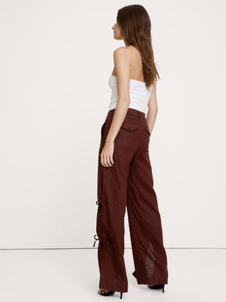 Pantalón Ancho de Lino con Lazos Laterales