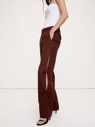 Pantalón Ancho de Lino con Lazos Laterales