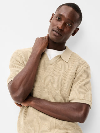 Mixed-Stitch Polo Sweater.