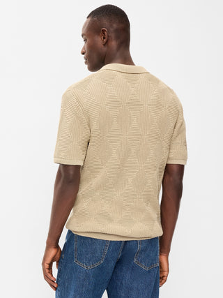 Mixed-Stitch Polo Sweater.