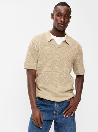 Mixed-Stitch Polo Sweater.