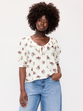 Ruffle Collar Tie-Front Top.