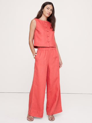High-Rise Wide-Leg Linen Pull-On Ankle Pant.