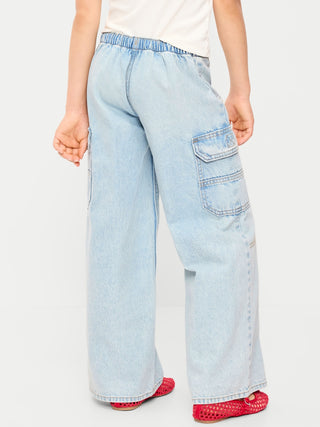 Pull-On Low-Rise Super Baggy Wide-Leg Cargo Jeans for Girls.