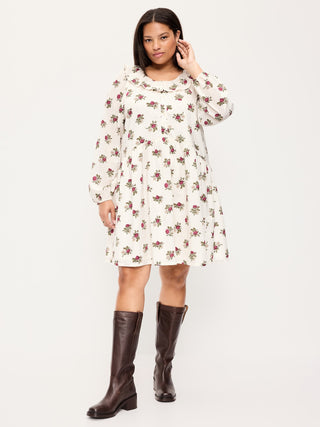 Long-Sleeve Ruffle-Collar Swing Mini Dress.