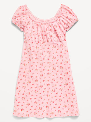 Vestido estampado entallado y con vuelo para niñas.
