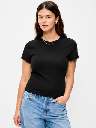Fitted Waffle-Knit Cropped T-Shirt.