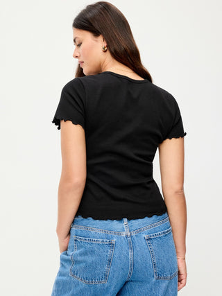 Fitted Waffle-Knit Cropped T-Shirt.