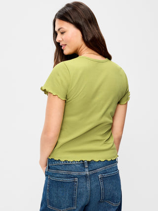Camiseta Cuello Redondo con Borde Ondulado