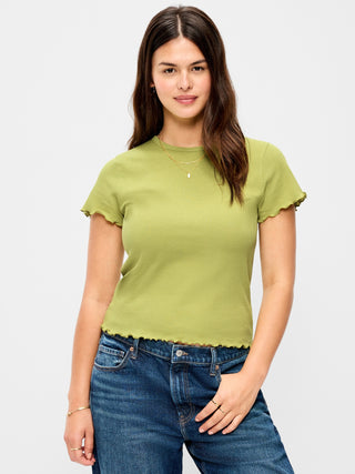 Camiseta Cuello Redondo con Borde Ondulado