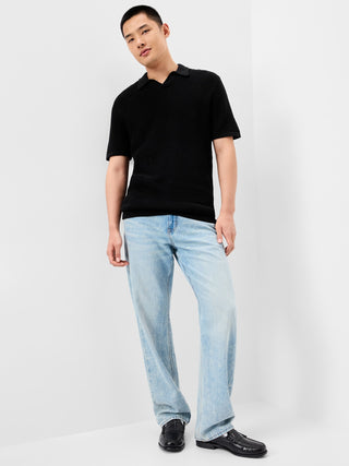 Mixed-Stitch Polo Sweater.
