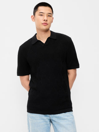 Mixed-Stitch Polo Sweater.