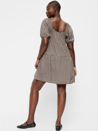 Puff-Sleeve Smocked Mini Swing Dress.