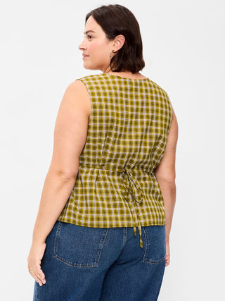Sleeveless V-Neck Tie-Back Top.