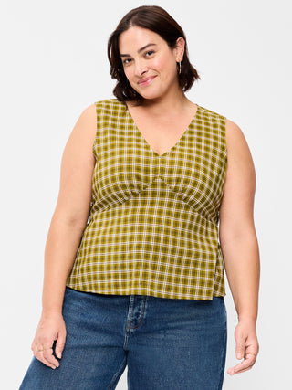 Sleeveless V-Neck Tie-Back Top.