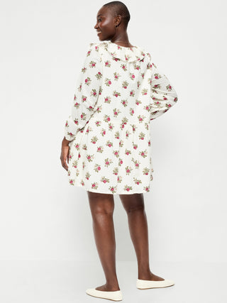 Long-Sleeve Ruffle-Collar Swing Mini Dress.