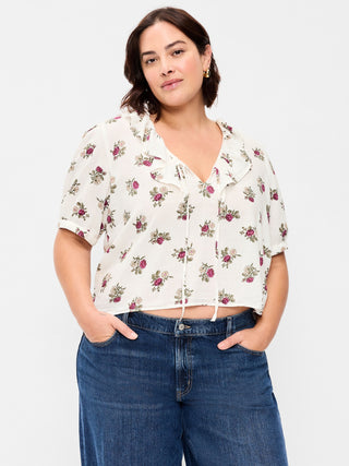 Ruffle Collar Tie-Front Top.