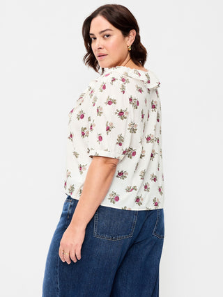 Ruffle Collar Tie-Front Top.