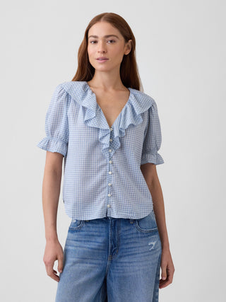 Relaxed V-Neck Ruffle Top.