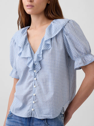 Relaxed V-Neck Ruffle Top.