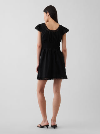 Scoop Neck Lace-Trim Mini Dress.