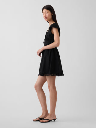 Scoop Neck Lace-Trim Mini Dress.