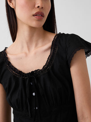 Scoop Neck Lace-Trim Mini Dress.