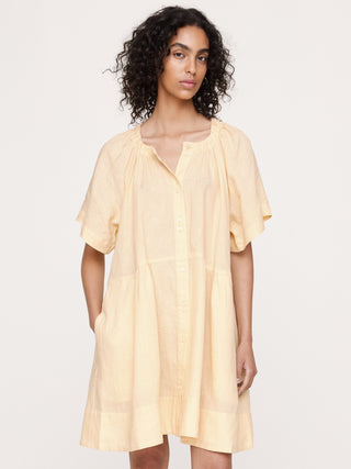 Vestido Manga Corta con Bolsillos de Lino.