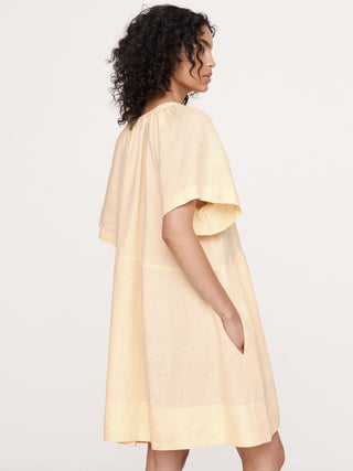Vestido Manga Corta con Bolsillos de Lino.