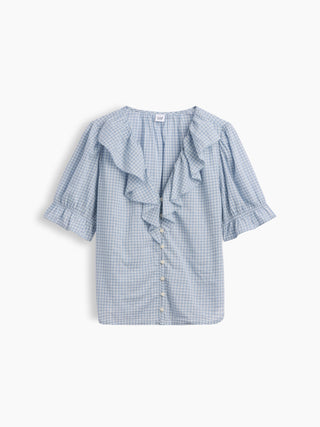 Relaxed V-Neck Ruffle Top.
