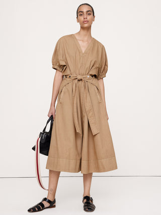Vestido Midi con Mangas Abullonadas de Algodón