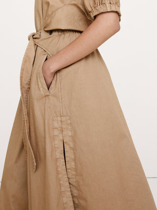 Vestido Midi con Mangas Abullonadas de Algodón