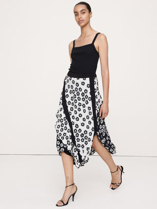 Crepe Asymmetrical Wrap Midi Skirt.