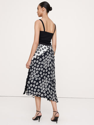 Crepe Asymmetrical Wrap Midi Skirt.