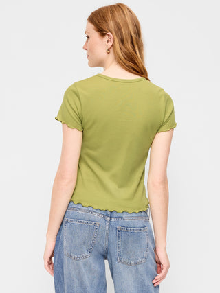 Camiseta Cuello Redondo con Borde Ondulado
