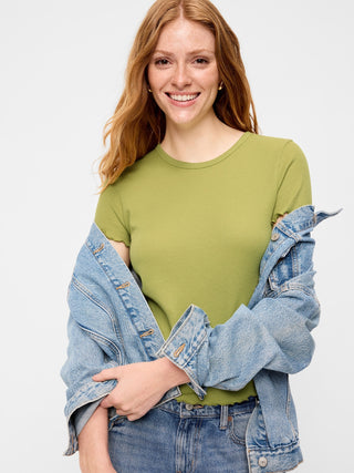Camiseta Cuello Redondo con Borde Ondulado