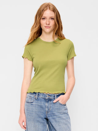 Camiseta Cuello Redondo con Borde Ondulado