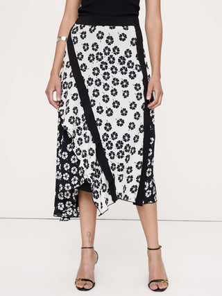 Crepe Asymmetrical Wrap Midi Skirt.