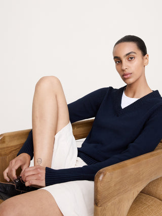 Larkspur Cotton-Silk V-Neck Sweater.