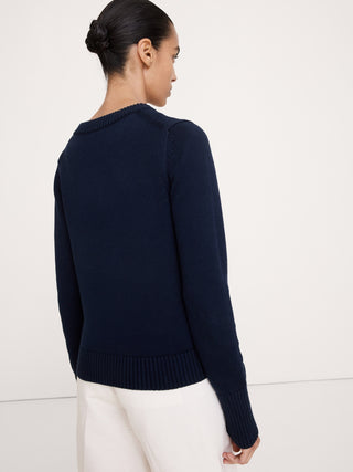 Larkspur Cotton-Silk V-Neck Sweater.