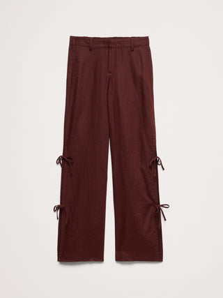 Pantalón Ancho de Lino con Lazos Laterales