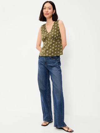 Sleeveless V-Neck Tie-Back Top.