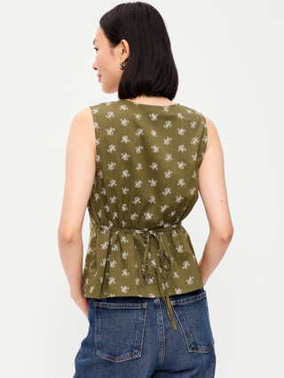Sleeveless V-Neck Tie-Back Top.